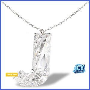 14k White Gold and Lab Grown Diamond Initial Necklace with Sterling Silver Chain